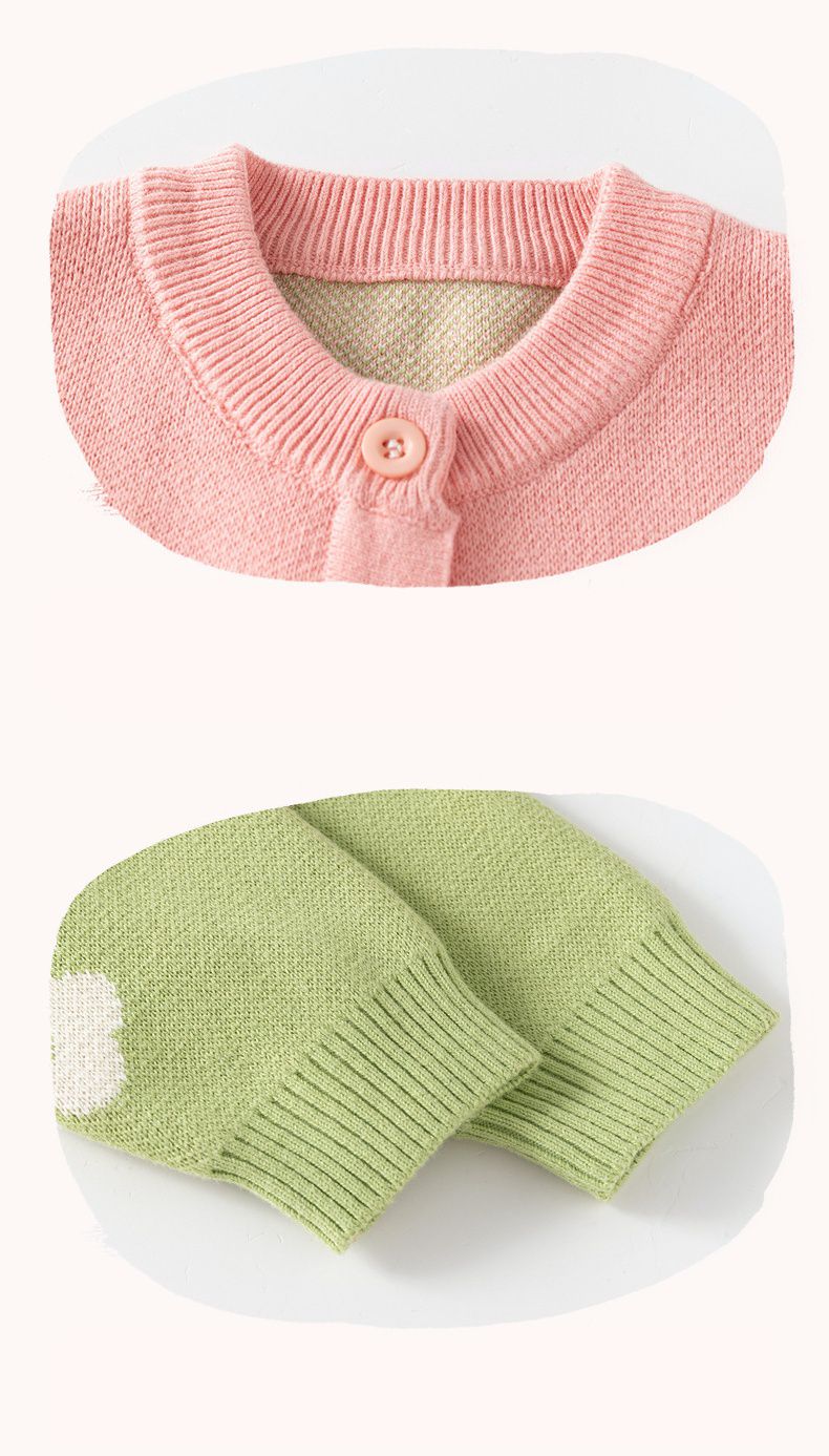 純棉圓領針織排釦外套-花花世界-粉色