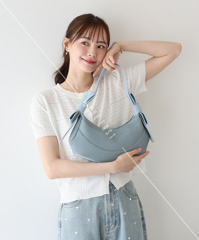 日本 BLUE EAST - 可愛雙蝴蝶結時尚紋理肩背小包-淺杏