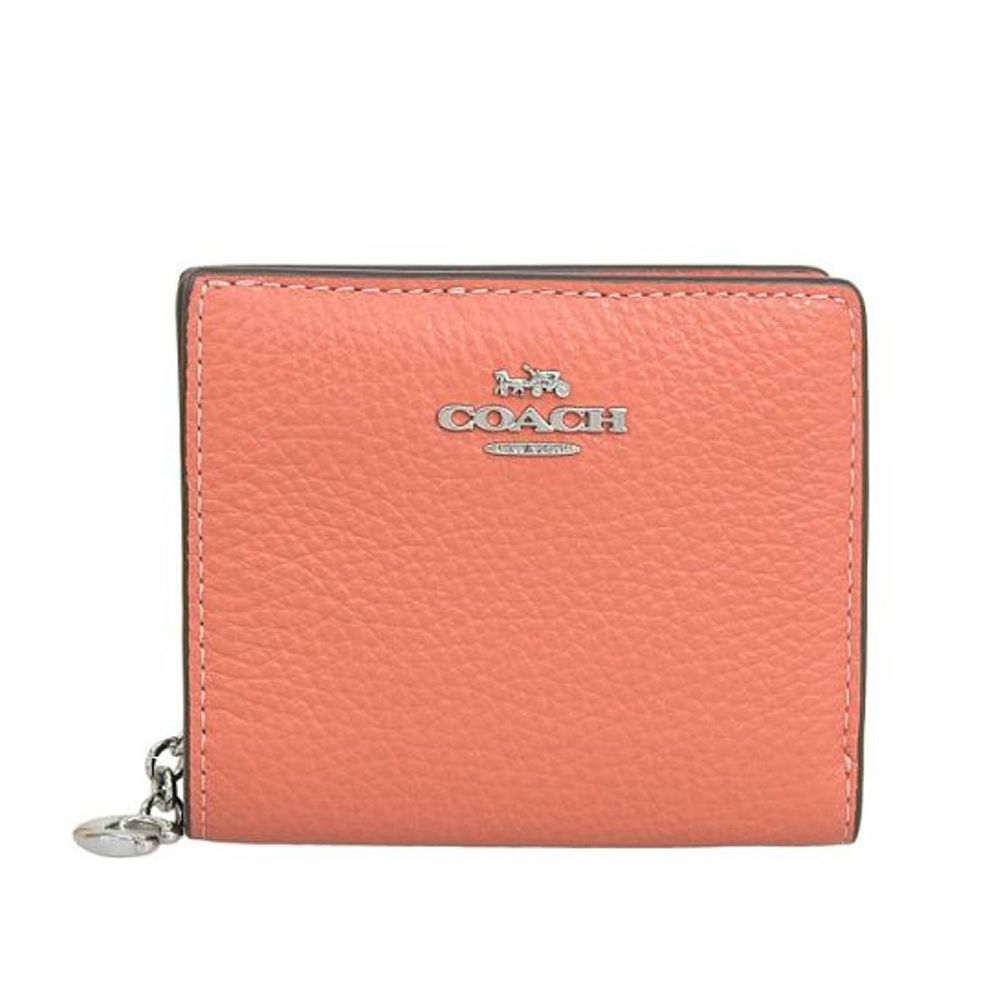 鵝卵石皮革二折短夾 (桔色)