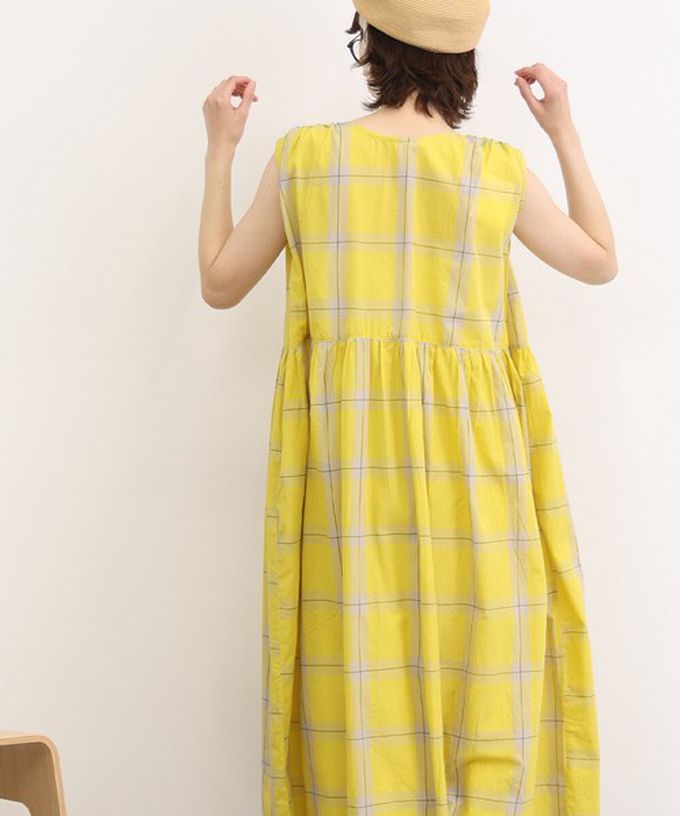 日本 Lupilien - 100%印度棉 清爽格紋開襟無袖洋裝-桃紅