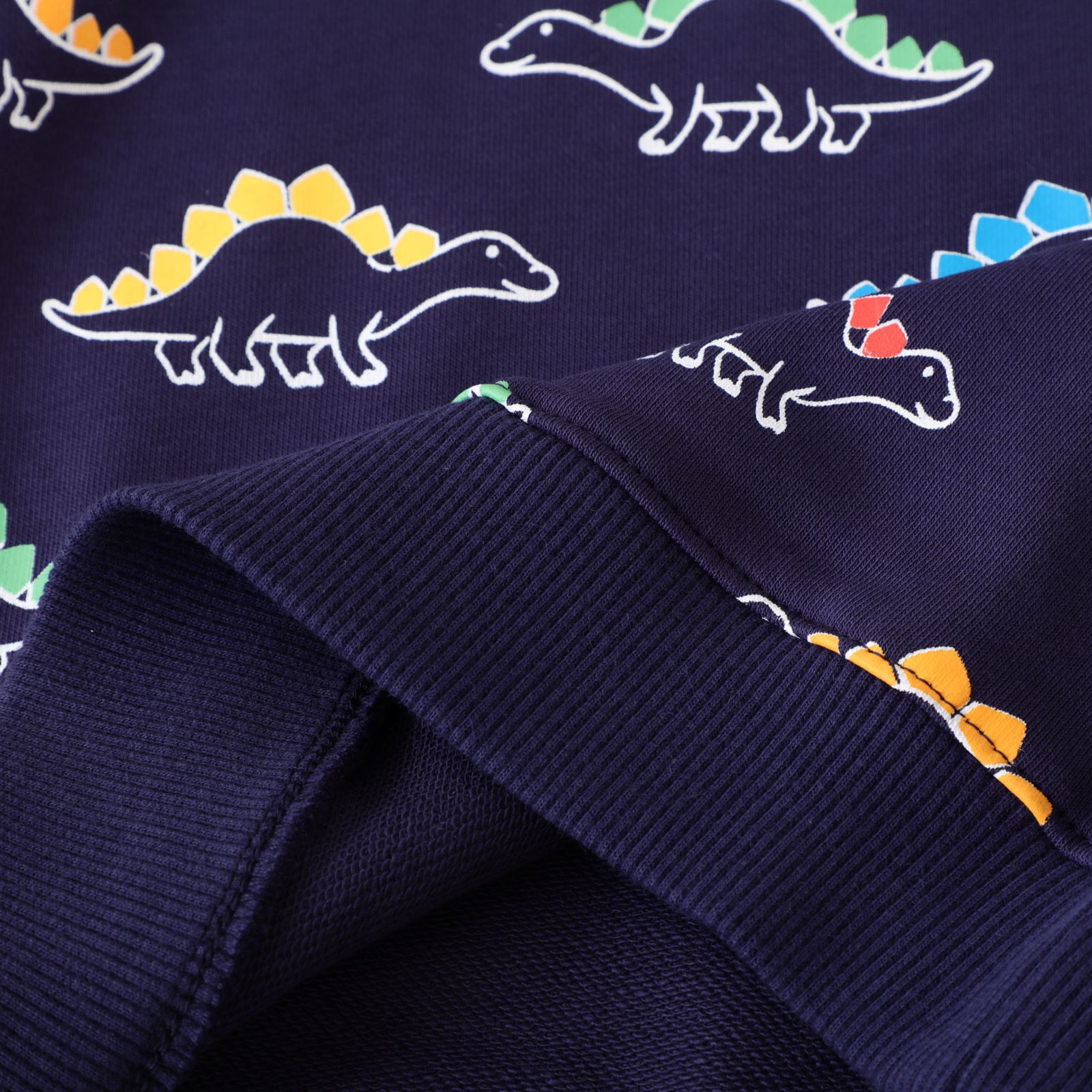 Jumping meters - 圓領棉質長袖上衣/大學T-繽紛劍龍-深藍色