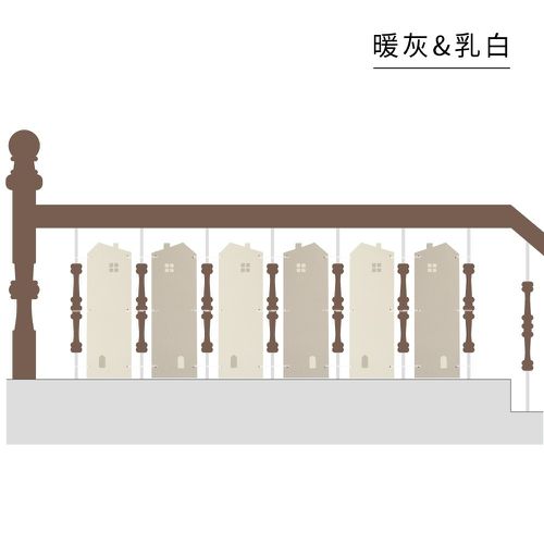 EVA無毒樓梯安全護板6片組-小屋款-暖灰&乳白 (18cm*56cm*2cm)