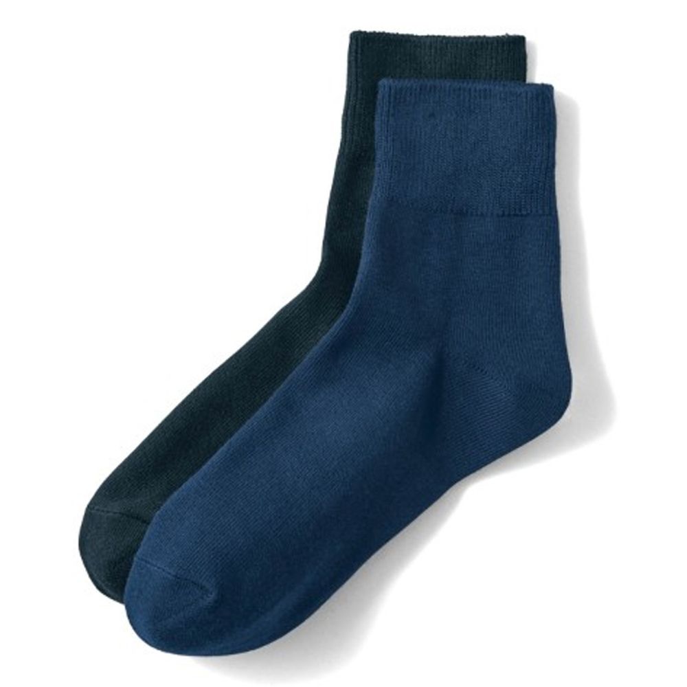 日本千趣會 - 棉混 (媽媽)短筒發熱襪兩件組-深藍+黑 (23-25cm)