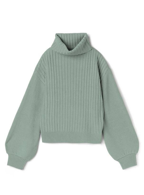 日本 GRL - 寬鬆高領羅紋針織上衣-杏褐