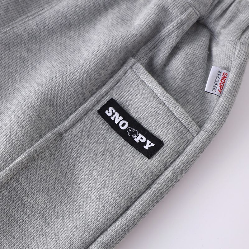 卡通人物史努比腰鬆緊束口運動褲-偷看的SNOOPY-黑色