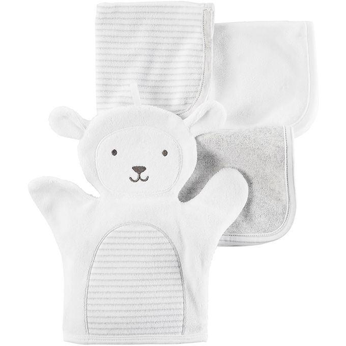 美國 Carter's - 嬰幼兒動物款式洗澡巾+洗澡手套四入組-白羊