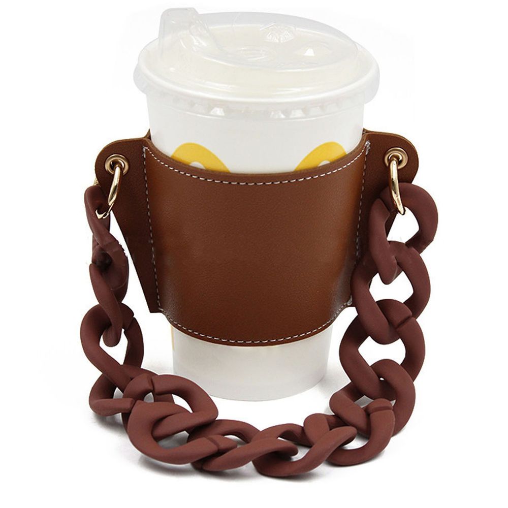 時尚手鏈咖啡皮質杯套-棕色鏈條+棕色杯套