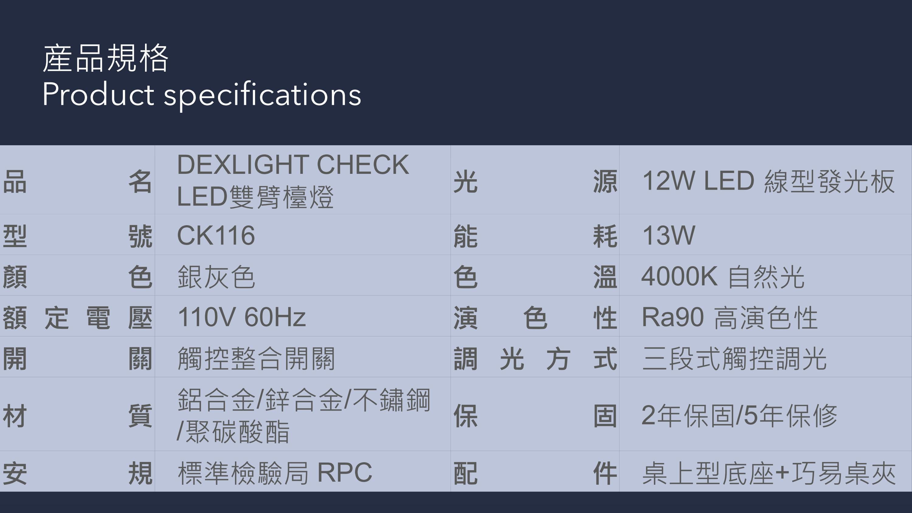 DEXLIGHT 德克斯檯燈 - CHECK 雙臂LED護眼立燈 - 三段調光 (立夾兩用)
