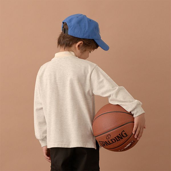 日本 b-ROOM - 運動風立領長袖Polo衫-深藍x棕