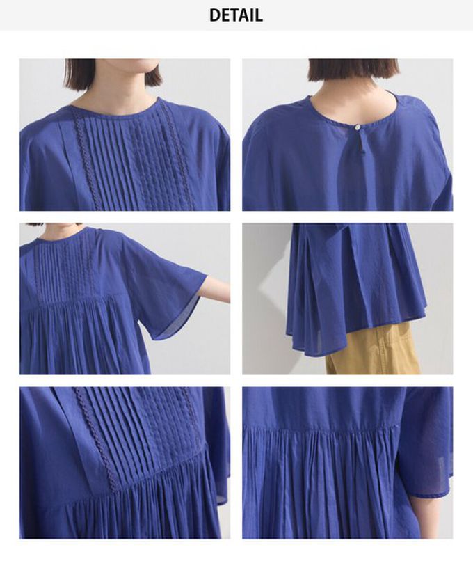 日本 OMNES - 純棉巴里紗柔美皺摺寬袖上衣-黑