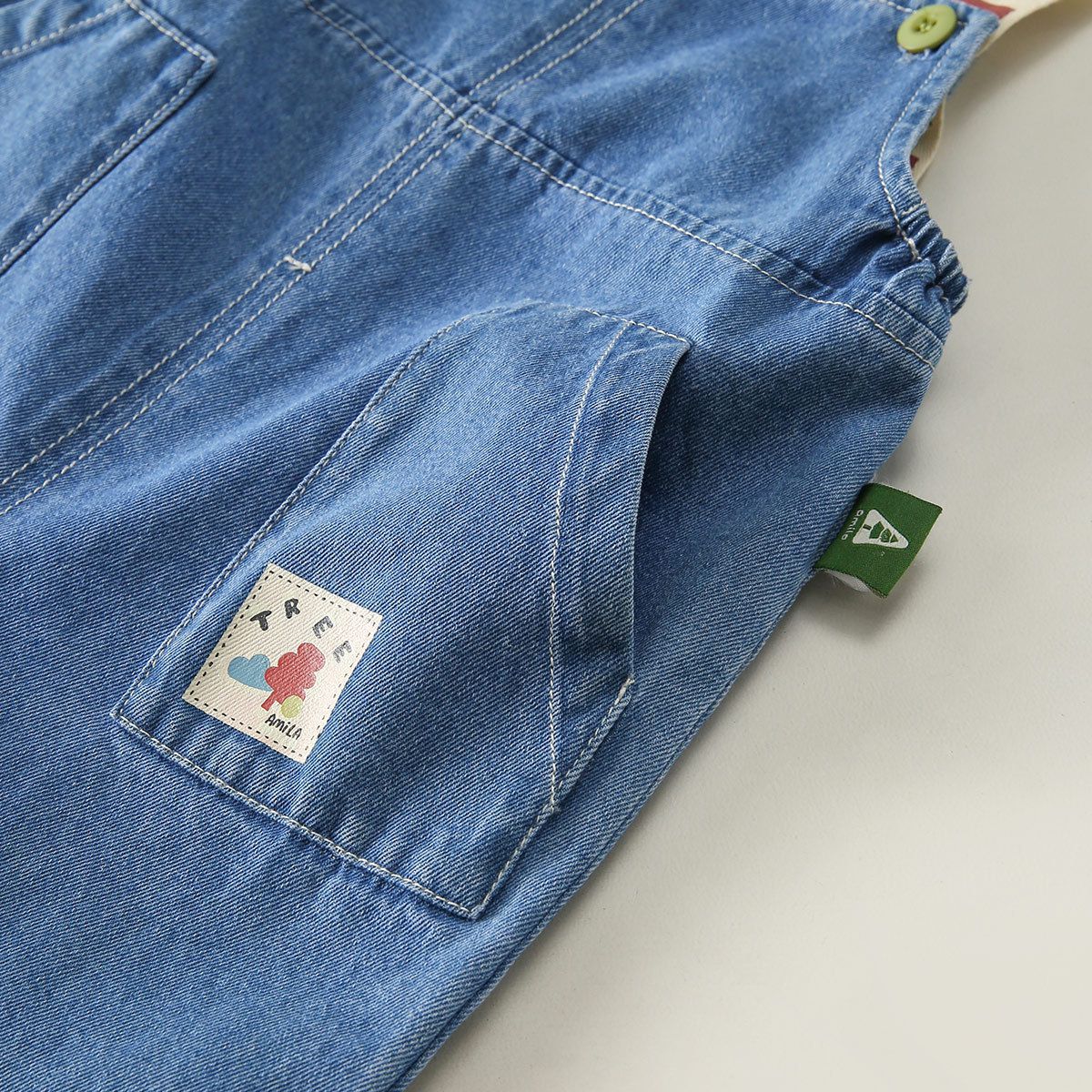 休閒條紋吊帶牛仔長褲-藍色