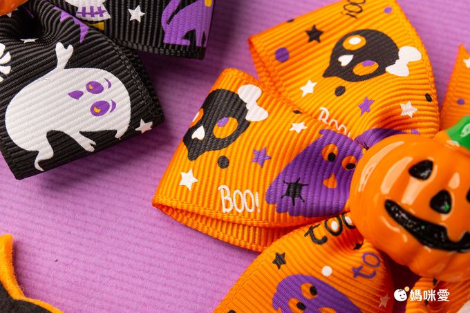 萬聖節蝴蝶結裝飾髮夾-生氣南瓜-橘色