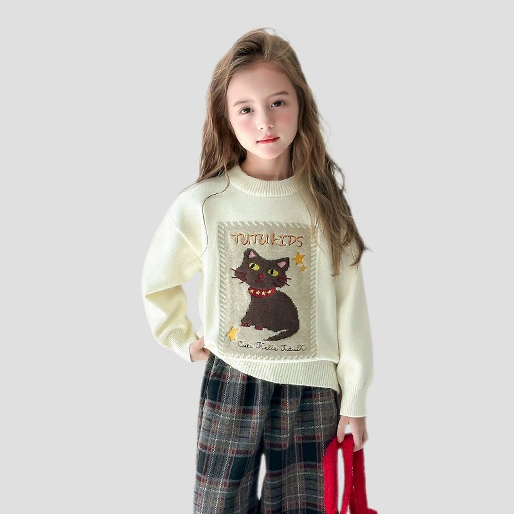 擼貓日記鬆軟緹花毛衣-米杏