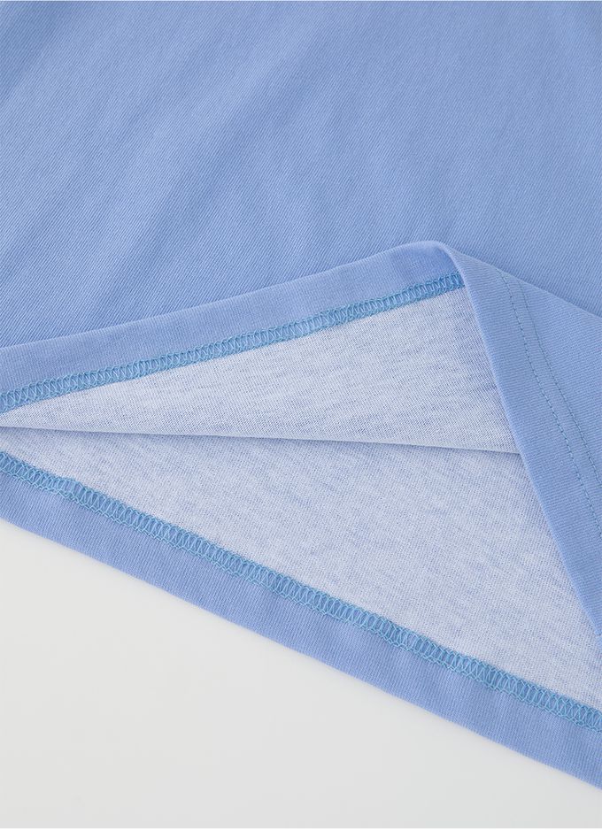 韓國 OZKIZ - 素面純棉透氣七分袖上衣-藍