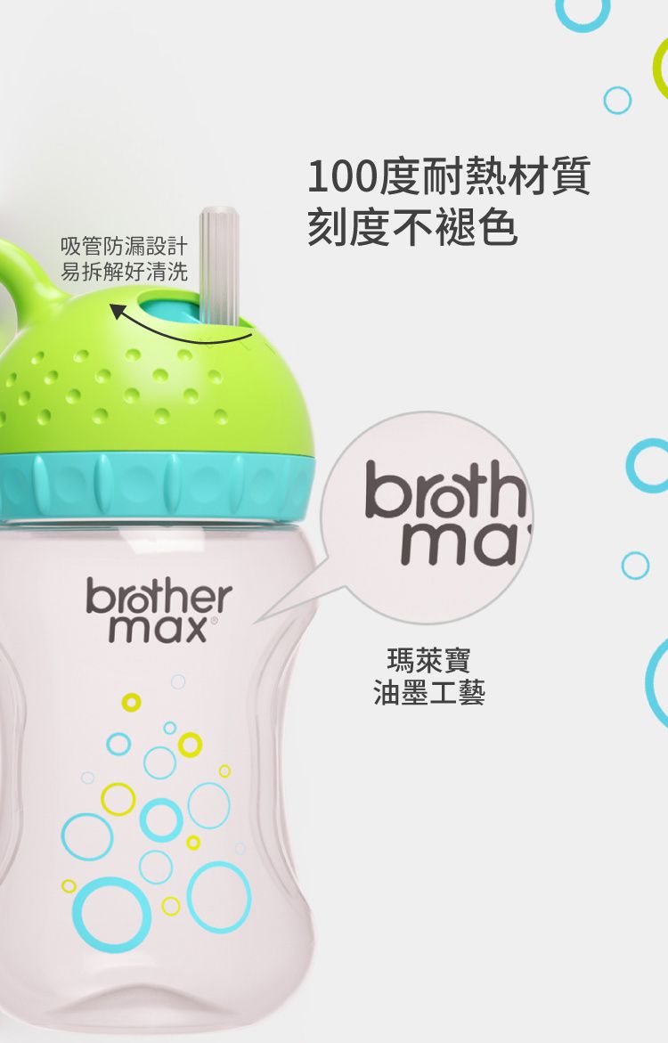 英國 Brother Max - 繽紛拉環旋轉吸管水壺, 藍綠色