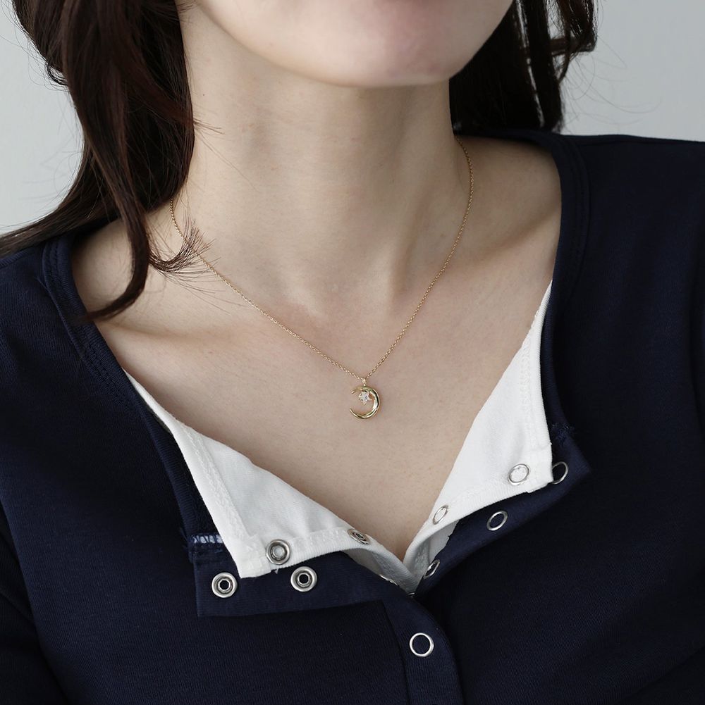 韓國製 甜美月亮星星造型項鍊-金