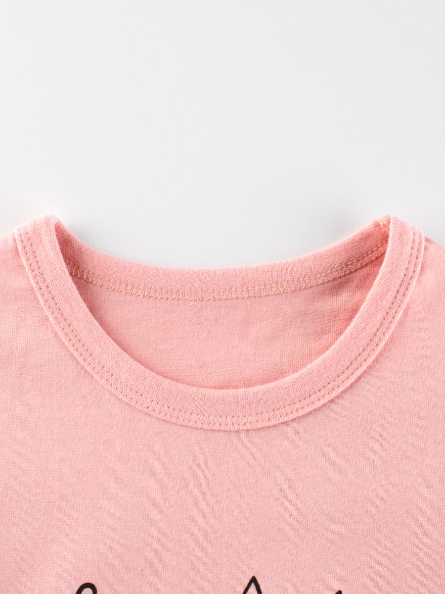 純棉圓領薄長袖上衣-溜冰貓貓-粉色