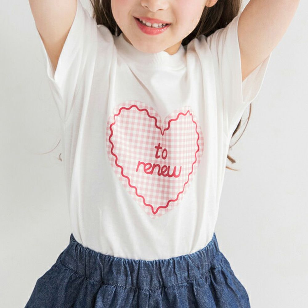 天竺棉甜美印花短袖上衣-粉紅愛心-白