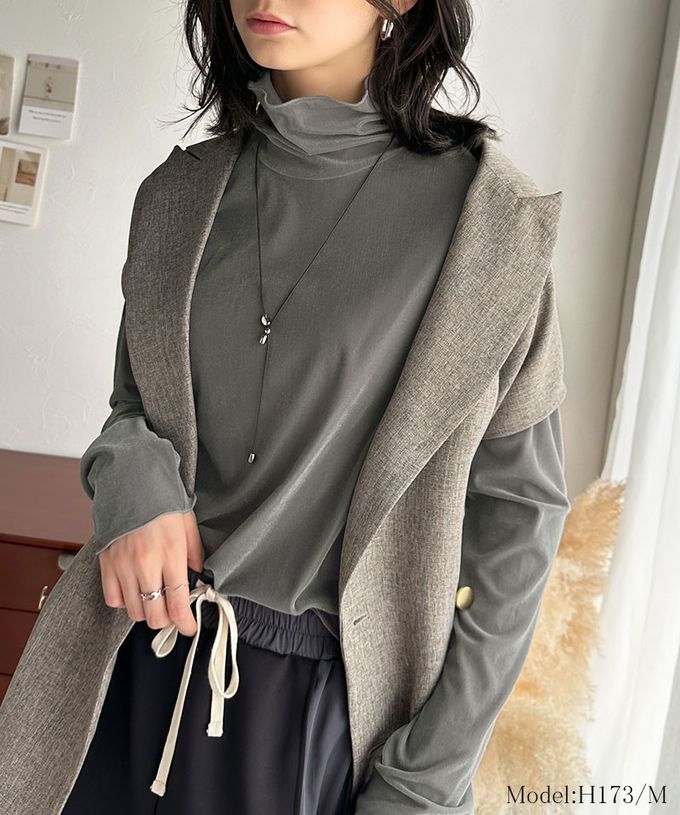 日本 Classical Elf - 微光澤木耳高領層次穿搭薄上衣-煙燻粉