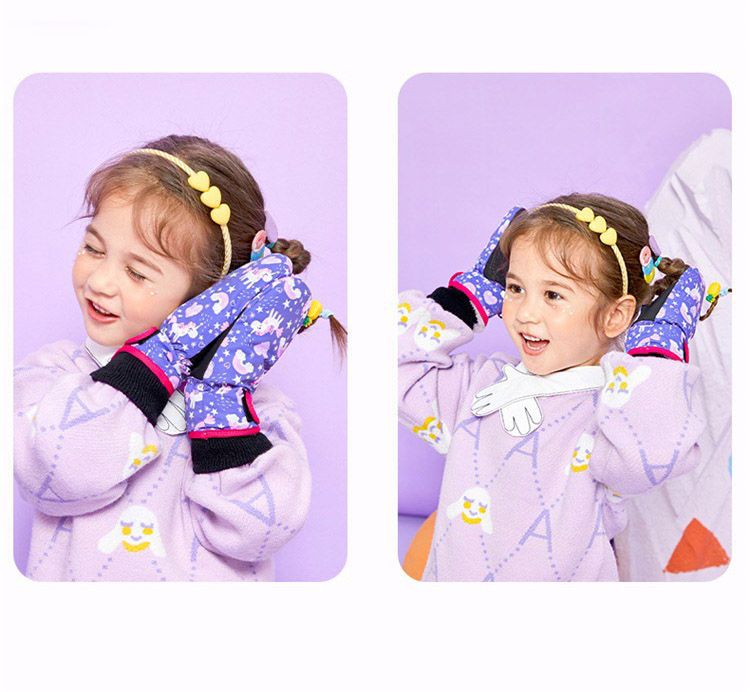 韓國lemonkid - 卡通圖案滑雪手套-粉小兔