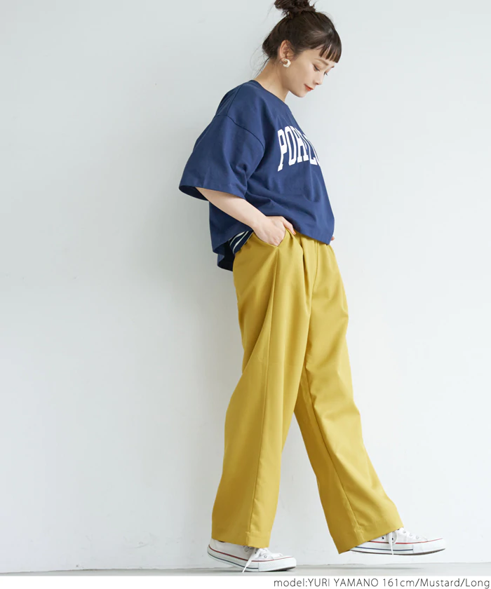 日本 COCA - 修身慵懶落地西裝長褲-芥末黃