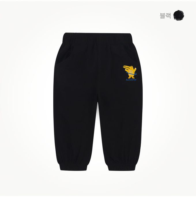 韓國 milk mile - 鬆緊腰鱷魚刺繡縮口長褲-淺杏