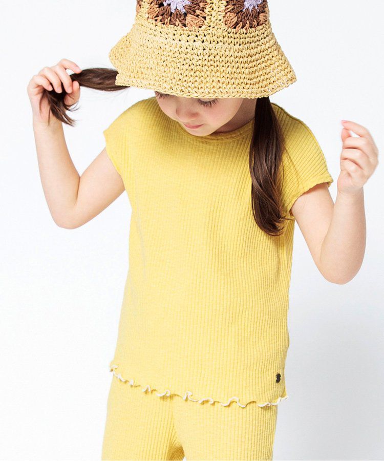 日本 BREEZE - 背交叉下擺捲邊羅紋短袖上衣-紅綠條紋