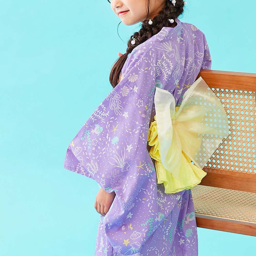 純棉方便穿套頭式夏日夢幻浴衣(2件組)-海洋貝殼-紫