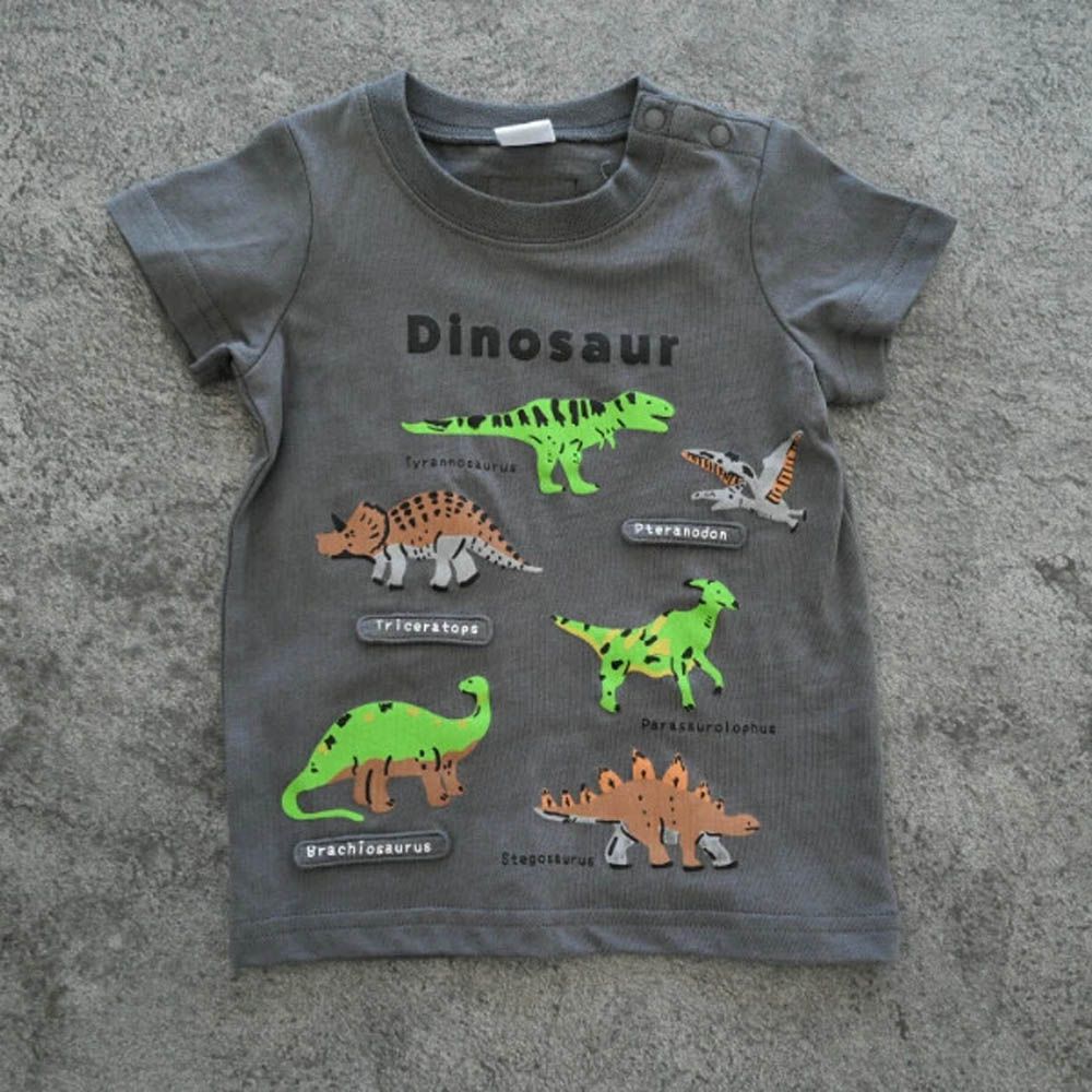 童趣翻翻短袖上衣-恐龍圖鑑-灰