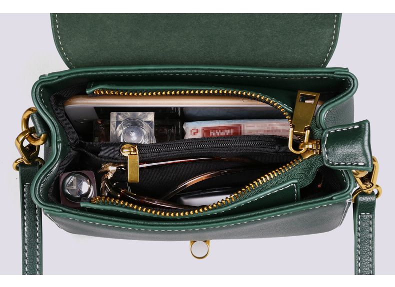 真皮時尚簡約小方包/斜背包-墨綠色 (17.5x12x7.5cm)