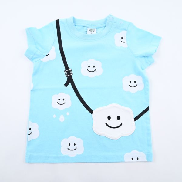 日本 Baby Room - 笑臉雲朵包包短袖上衣-粉紫