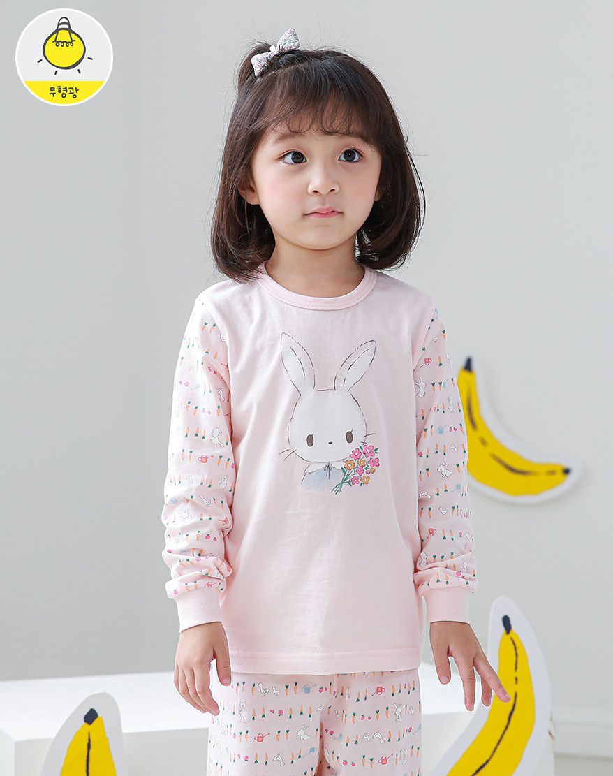 韓國 Ppippilong - 薄款無螢光棉長袖家居服-花束小兔