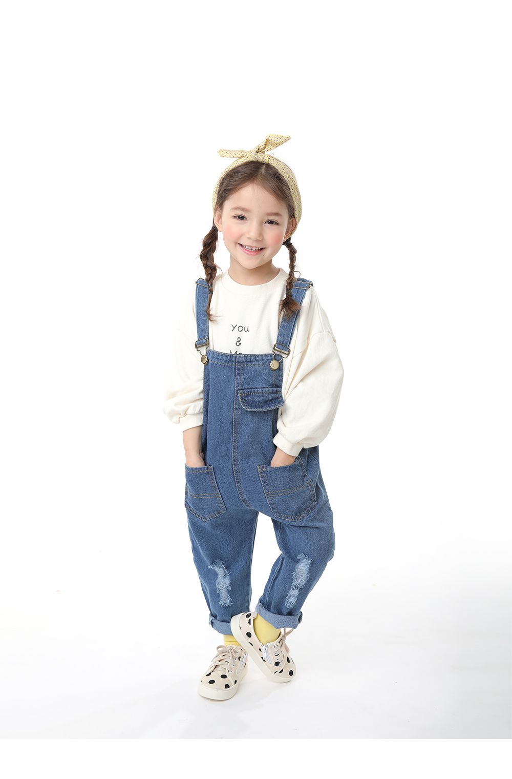 韓國 OZKIZ - 刷破感牛仔連身吊帶褲