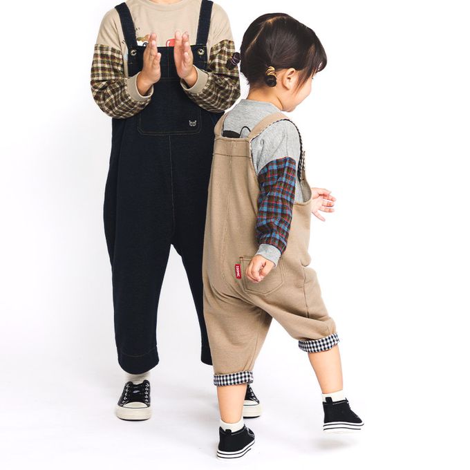 日本 ZOOLAND - 胸前大口袋舒適好穿吊帶褲-格紋內襯-海軍藍