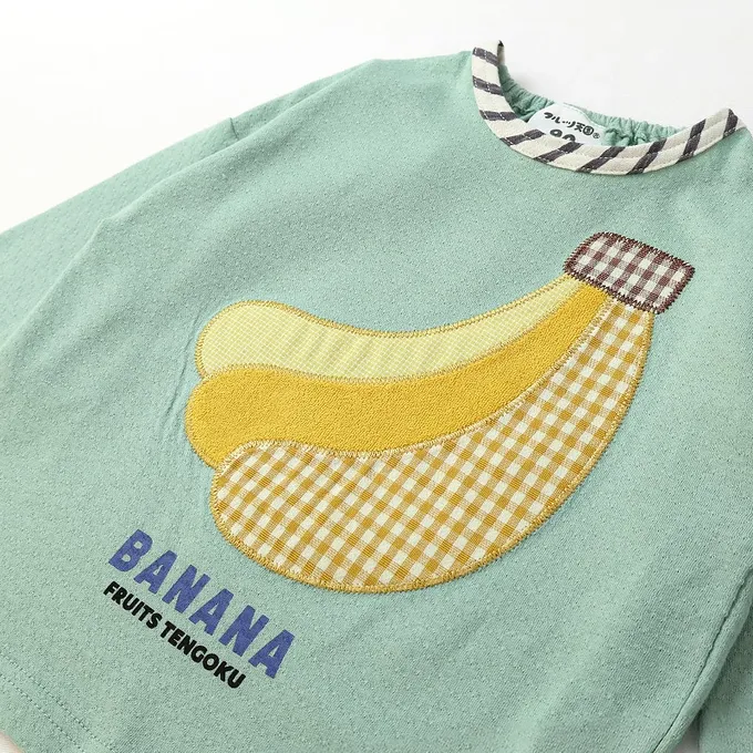 日本 ZOOLAND - 水果樂園 格紋緹花長袖上衣-蘋果-紫