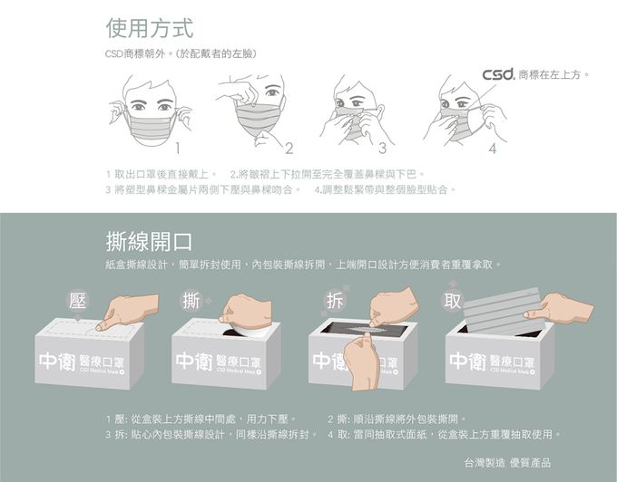 CSD中衛 - 醫療口罩-成人平面-麥飯石灰 (50片/盒)