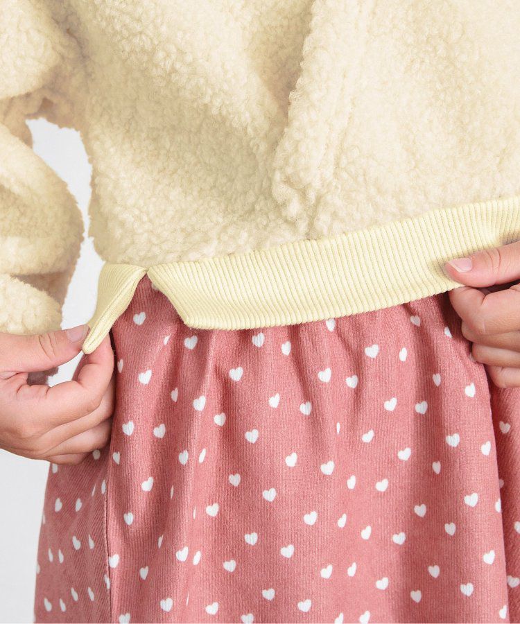 日本 BREEZE - 毛絨印花拼接長袖洋裝-黑x白斑點