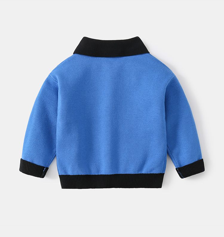 WELLKIDS - 假兩件針織翻領長袖毛衣-暴龍-藍色
