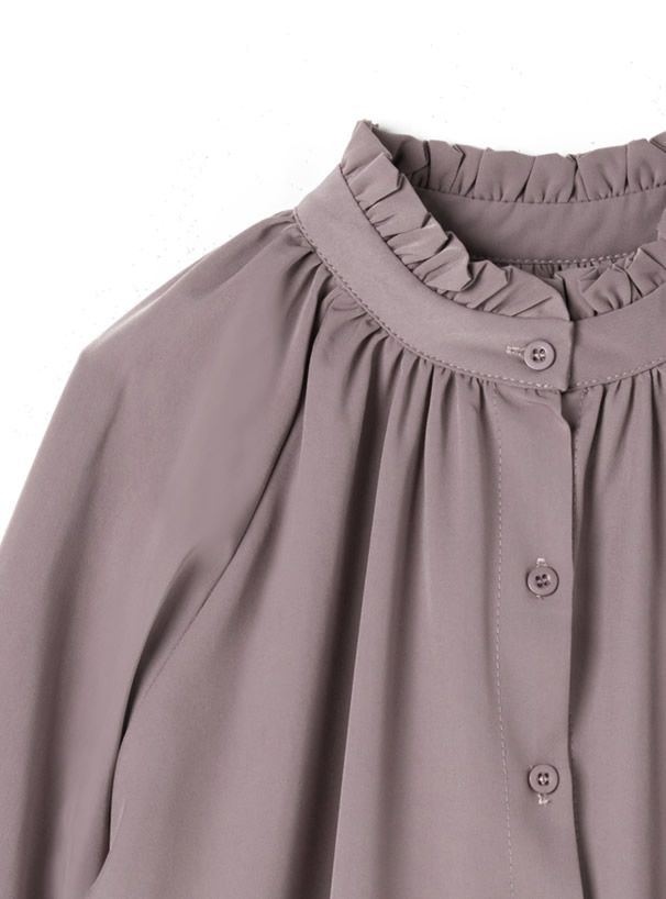 日本 GRL - 荷葉立領雪紡長袖襯衫-天使白