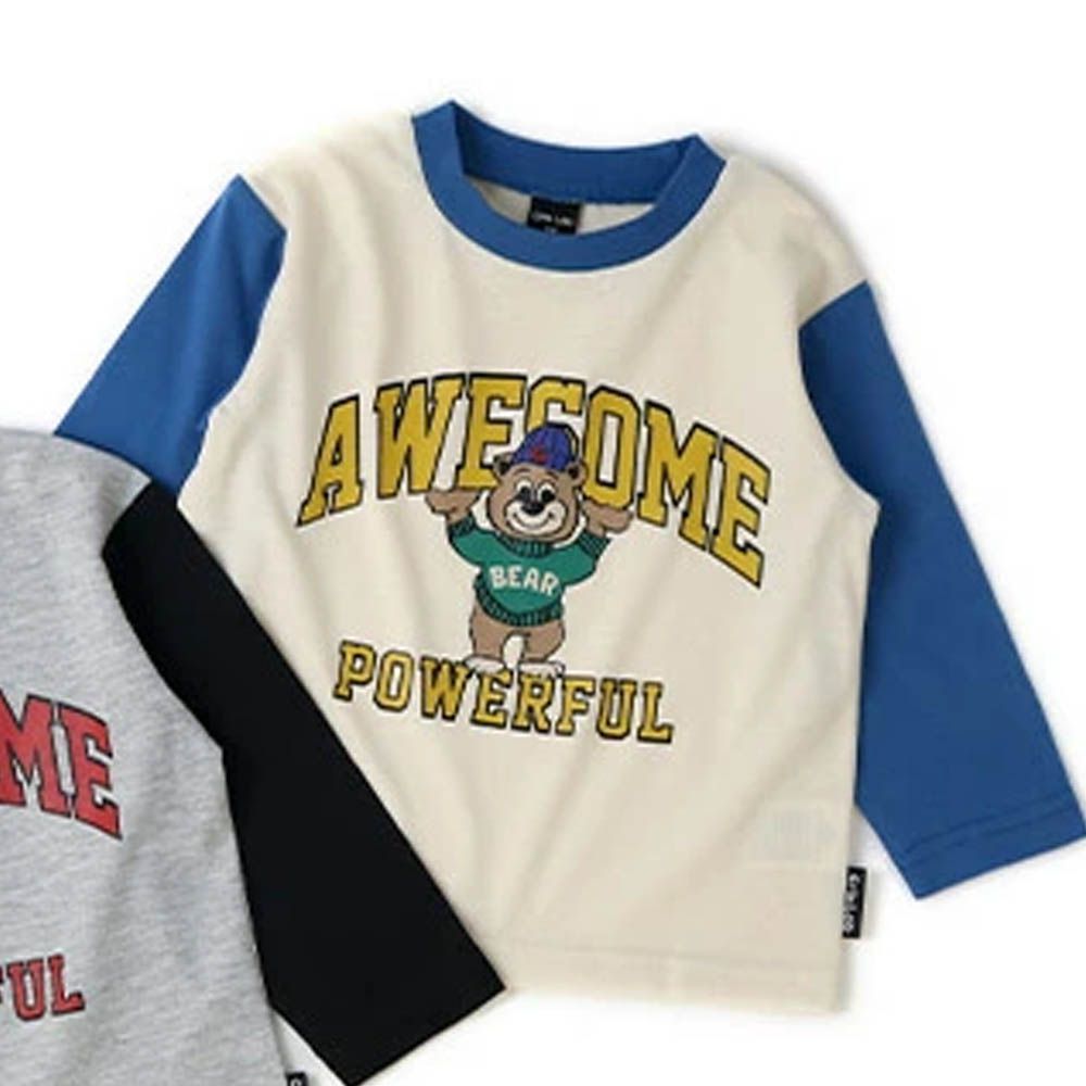 [推薦]定番印花薄長袖上衣-熊熊-象牙白