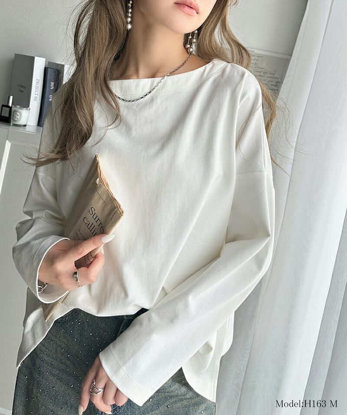 日本 Classical Elf - 一字領寬鬆落肩長袖T恤-炭灰