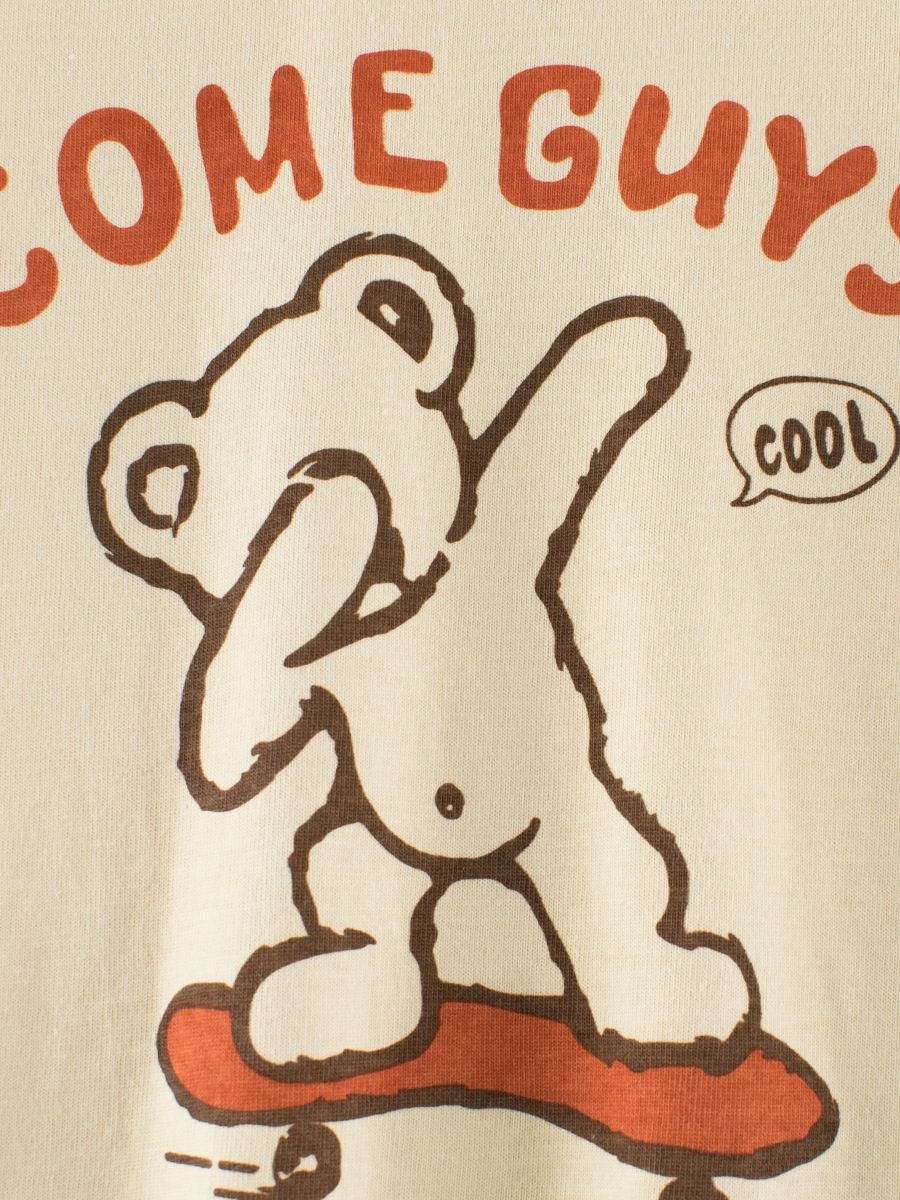 純棉圓領薄長袖上衣-cool熊熊-杏色