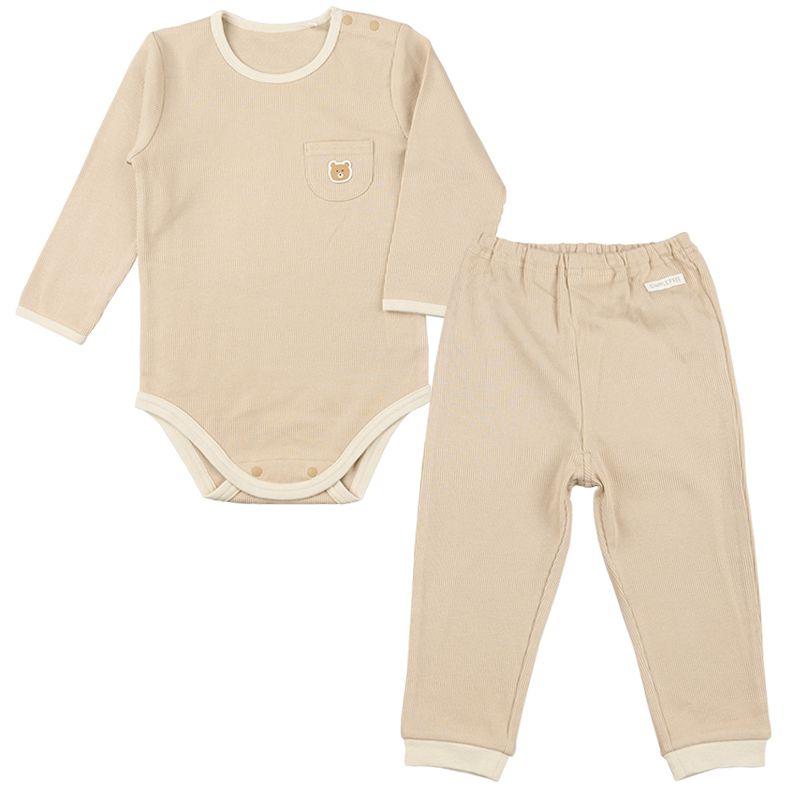 akachan honpo - 長袖包屁衣家居服-小熊-淺卡其色