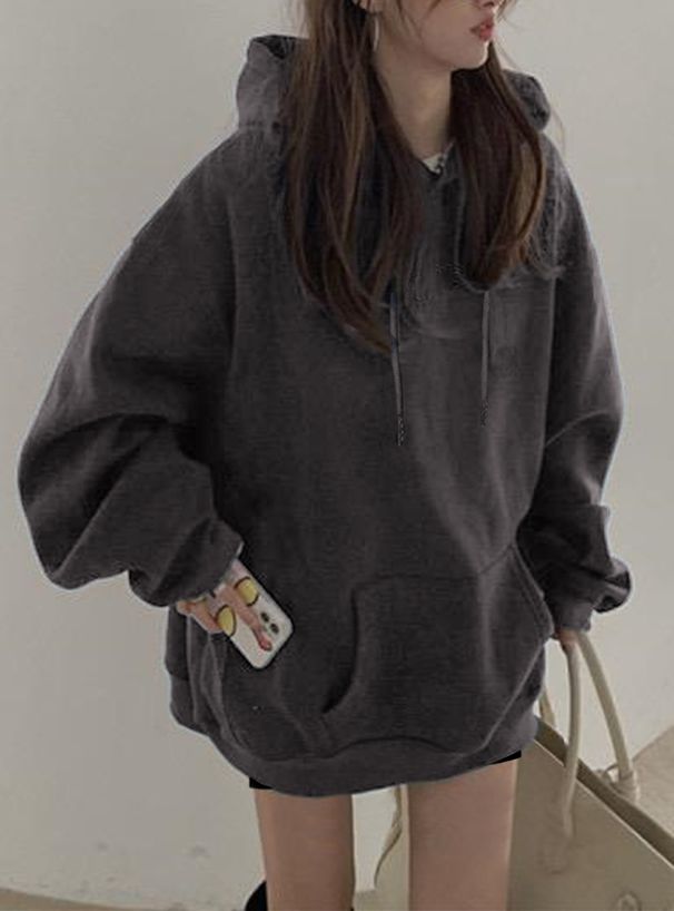 日本 GRL - 休閒舒適刷毛保暖帽T-灰米 (F)