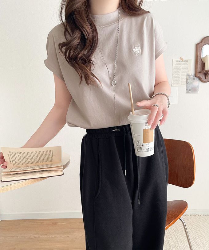 日本 Classical Elf - 刺繡logo魅力法式袖上衣-小立領-海軍藍