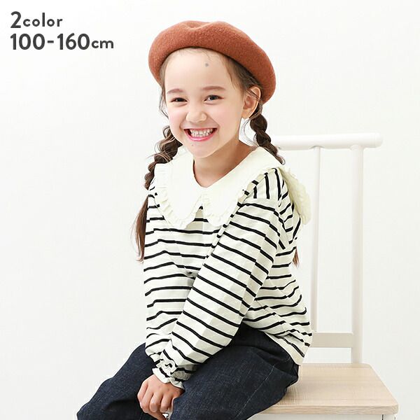 日本 devirock - 文藝荷葉領薄長袖上衣-黑