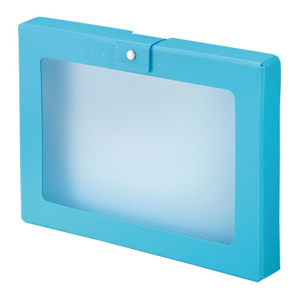 日本文具 LIHIT - 馬卡龍繽紛透明窗收納盒-藍-A4