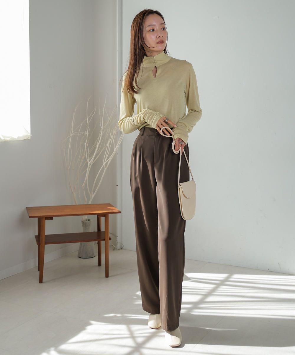 日本 Bab - 2WAY立領排扣薄長袖上衣-淺綠