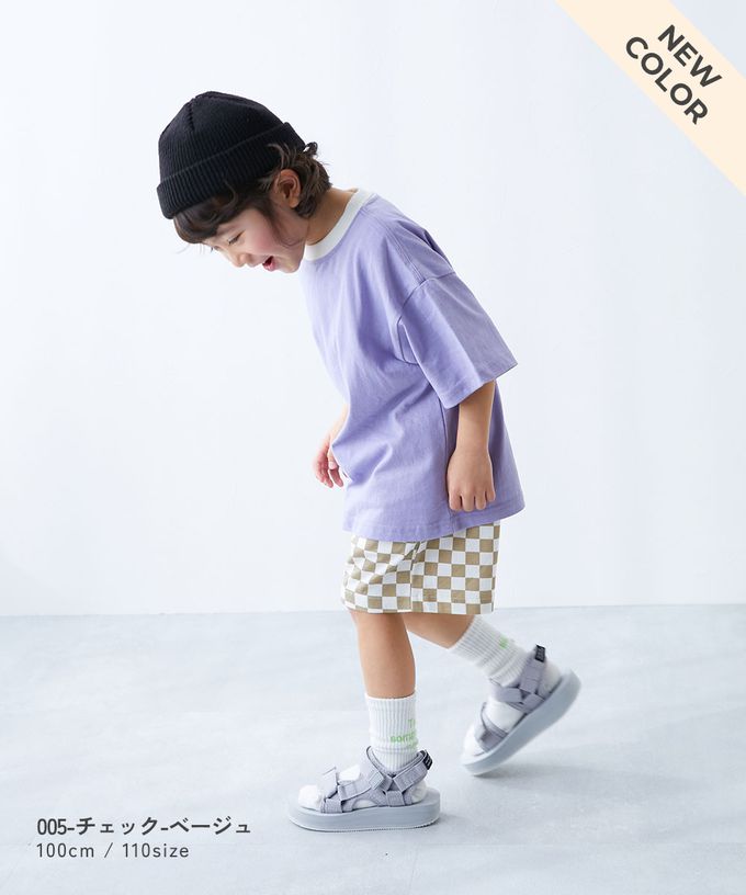 日本 devirock - 夏日印花純棉寬版短褲-植物與鳥-淺米棕