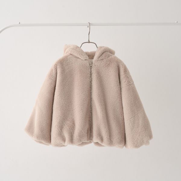 日本 Lycee mine - 泰迪熊蓬鬆感連帽外套-卡其米